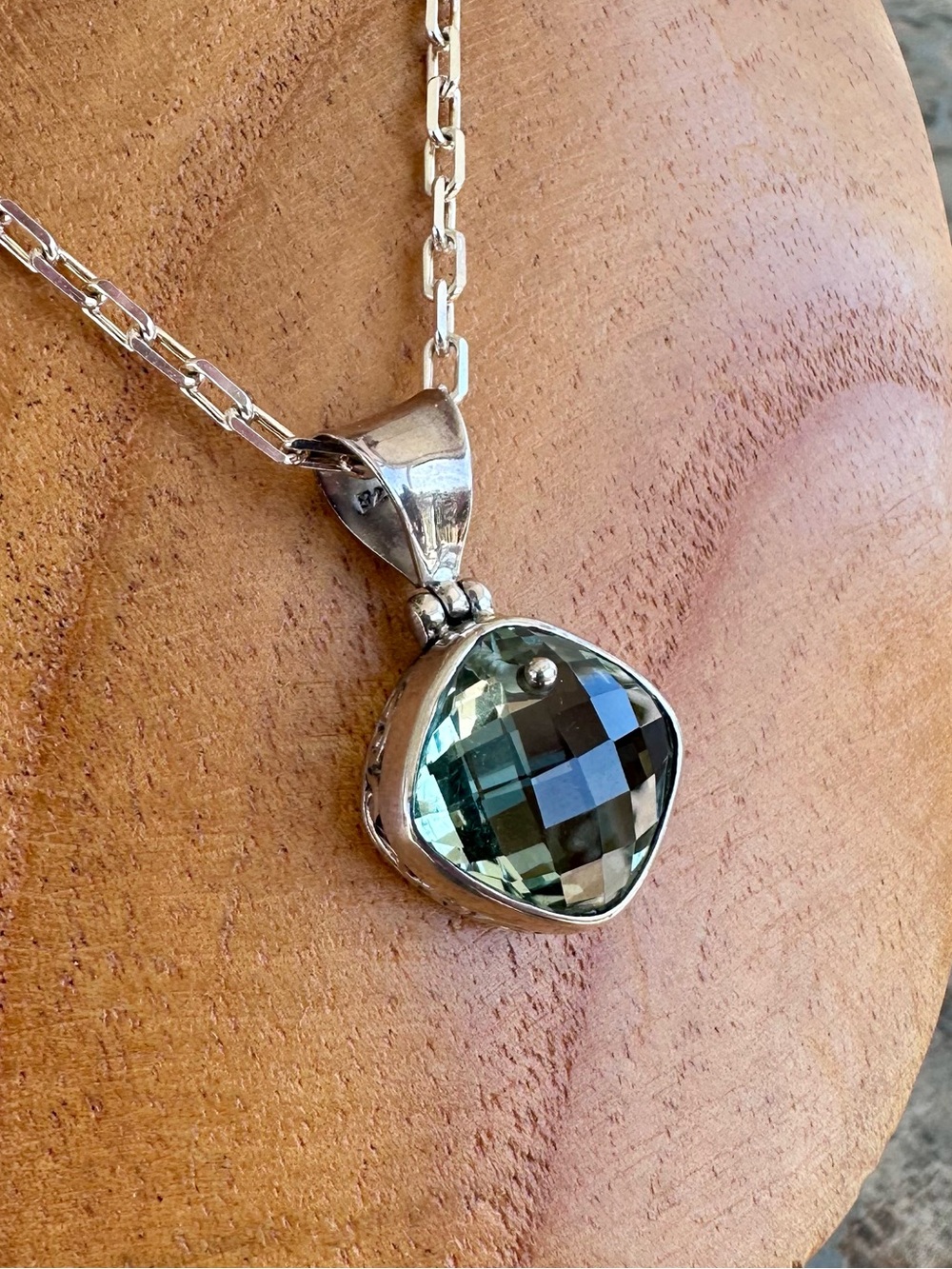 Sterling Silver Green Amethyst Pendant Necklace